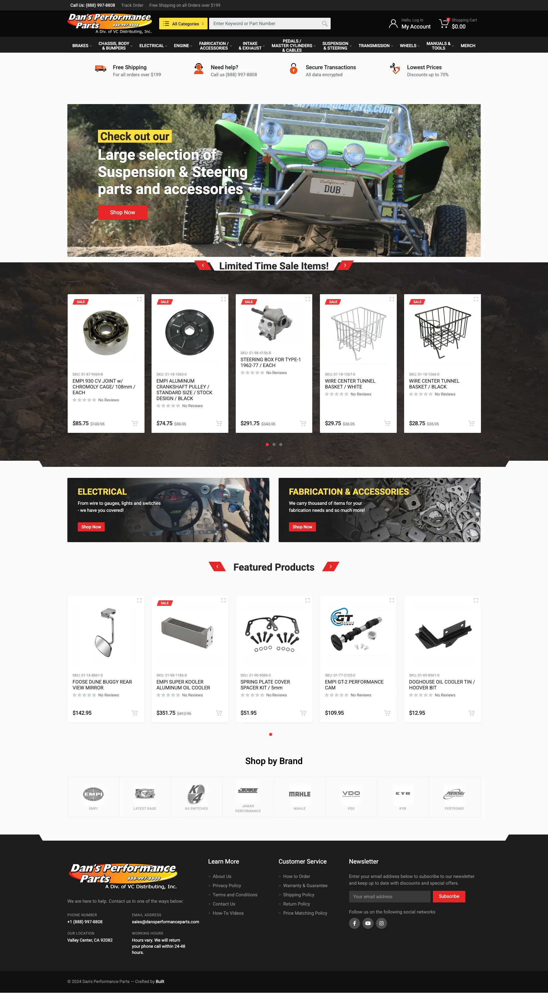 Dan's Performance Parts redesigned homepage