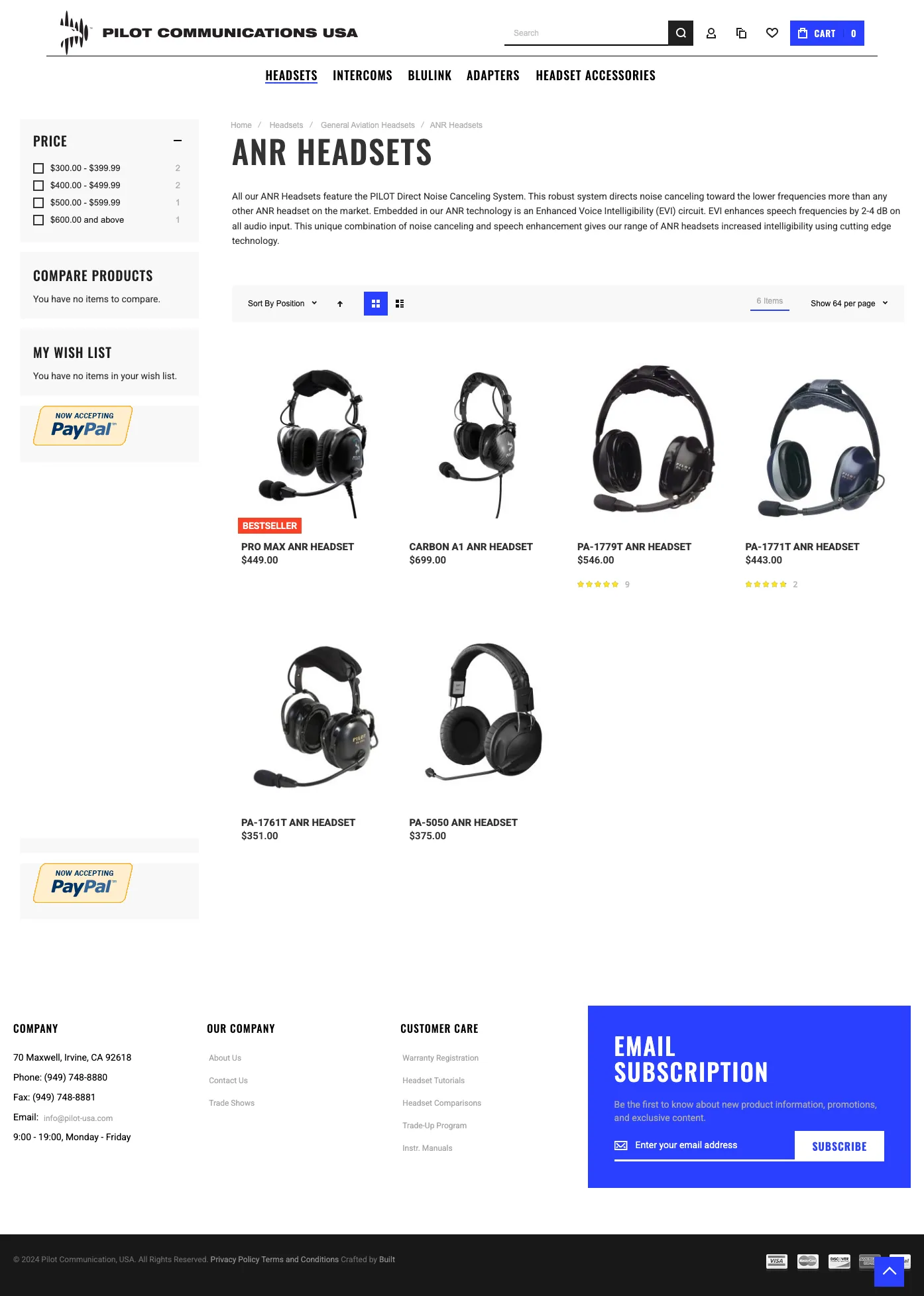 Pilot Communications product listing page
