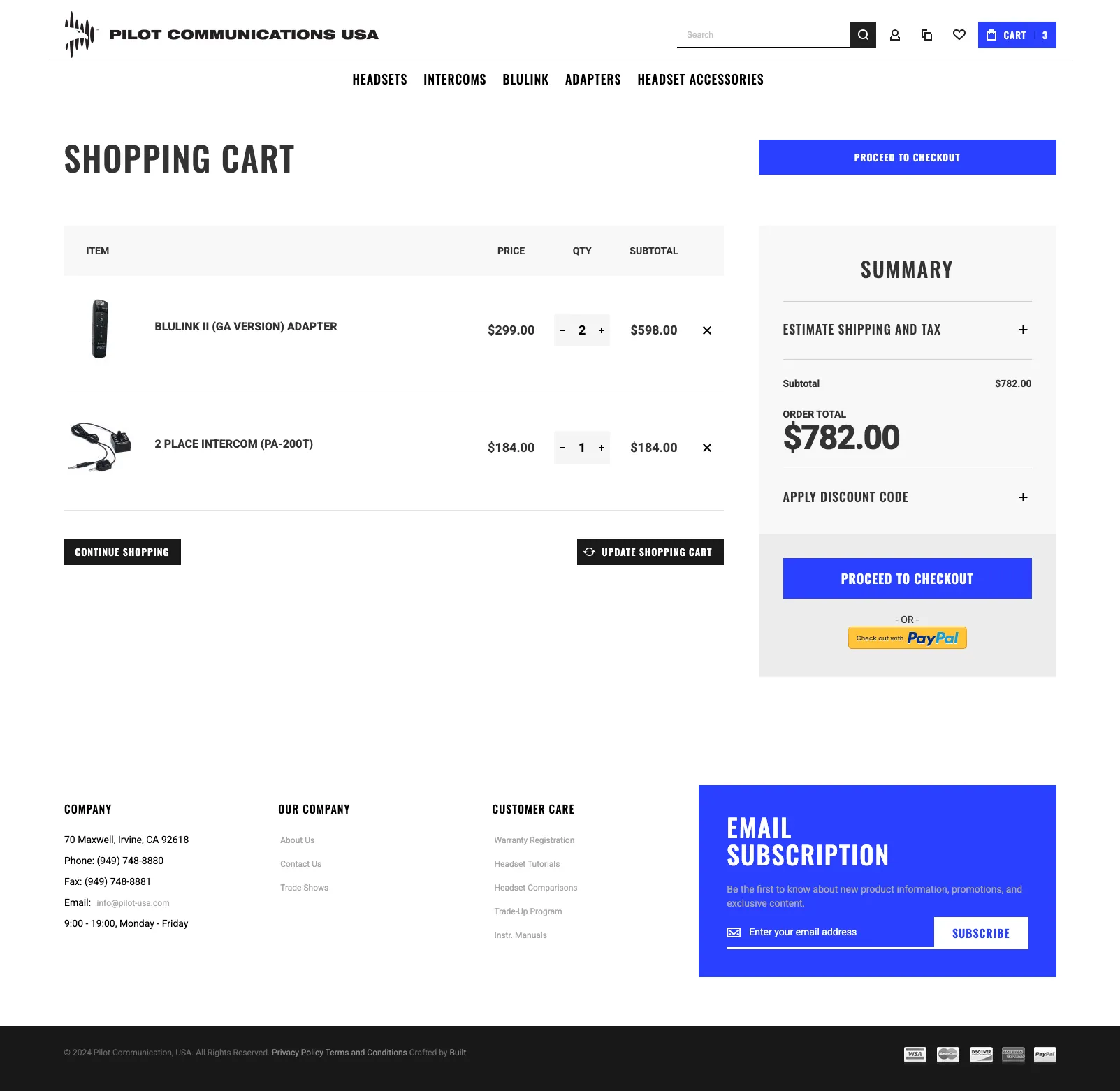 Pilot Communications shopping cart