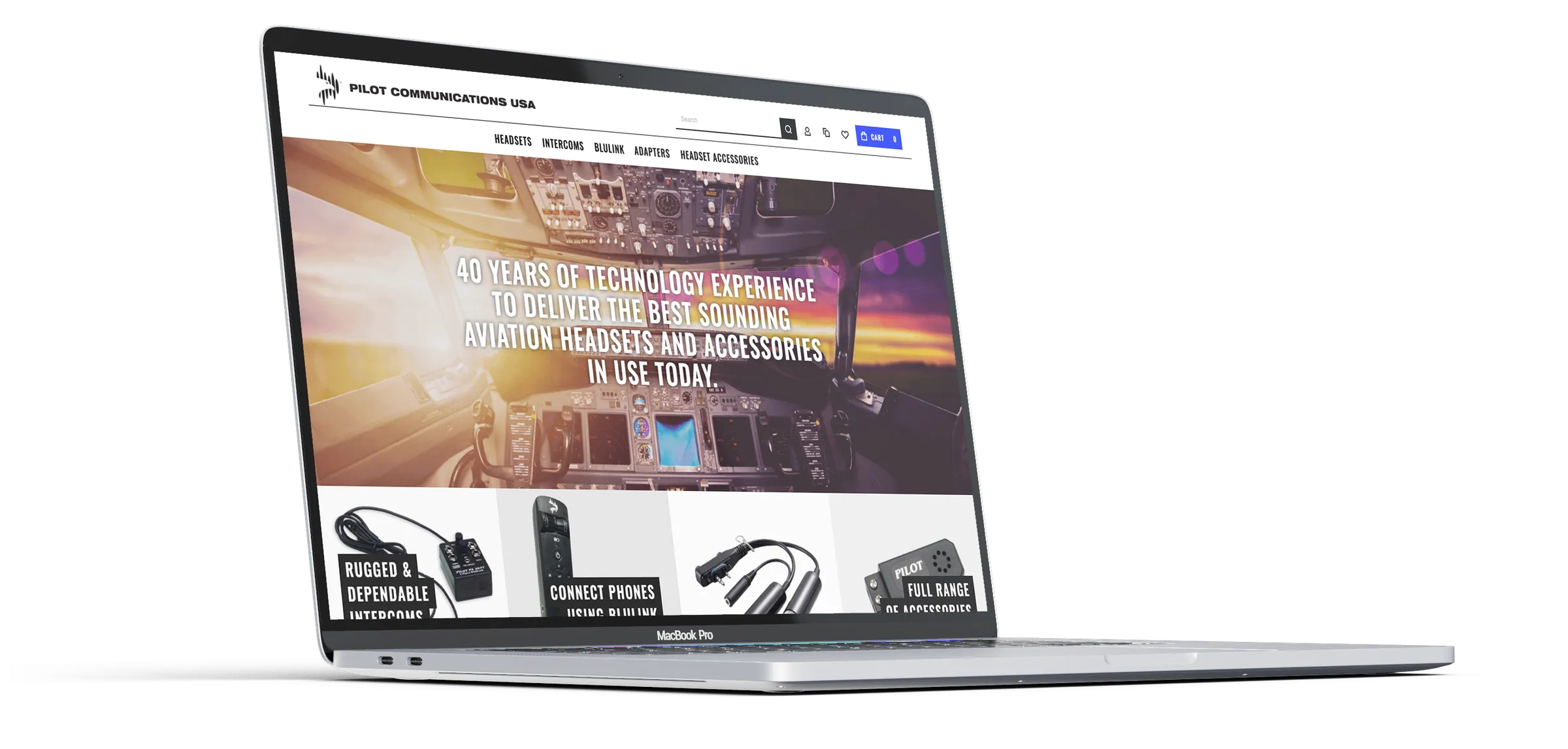 Pilot Communications redesigned website displayed on a laptop